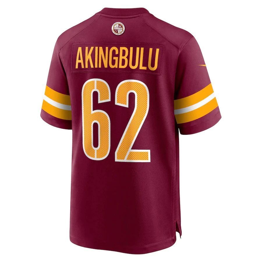 W.Commanders #62 Alex Akingbulu Burgundy Game Player Jersey Stitched American Football Jerseys