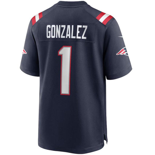 NE.Patriots #1 Christian Gonzalez Navy 2023 Draft First Round Pick Game Football Jersey