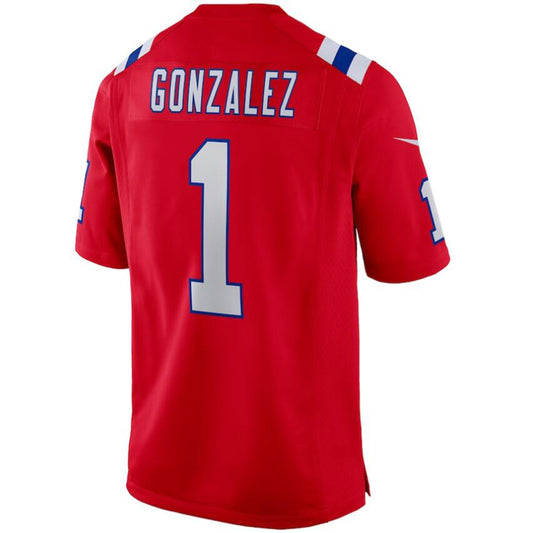 NE.Patriots #1 Christian Gonzalez Red 2023 Draft First Round Pick Alternate Game Jersey