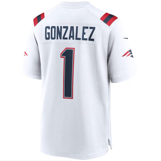 NE.Patriots #1 Patriots Christian Gonzalez White 2023 Draft First Round Pick Game Jersey