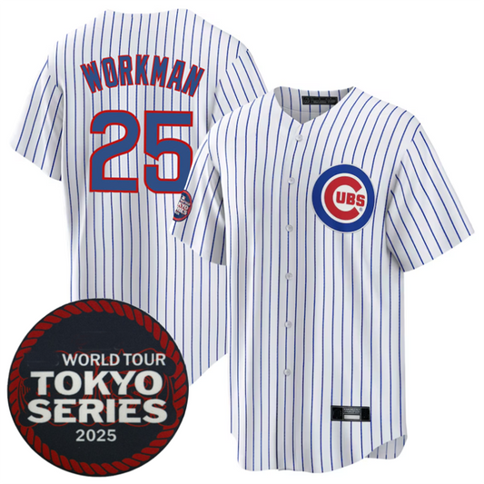Chicago Cubs #25 Gage Workman Player White 2025 World Tour Tokyo Series Home Stitched Baseball Jersey