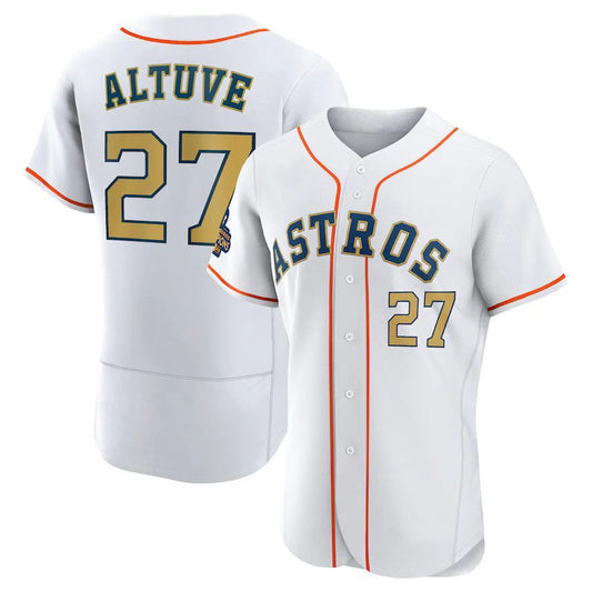 #27 Jose Altuve Houston Astros 2023 White gold collection replica player Stitches Baseball Jerseys