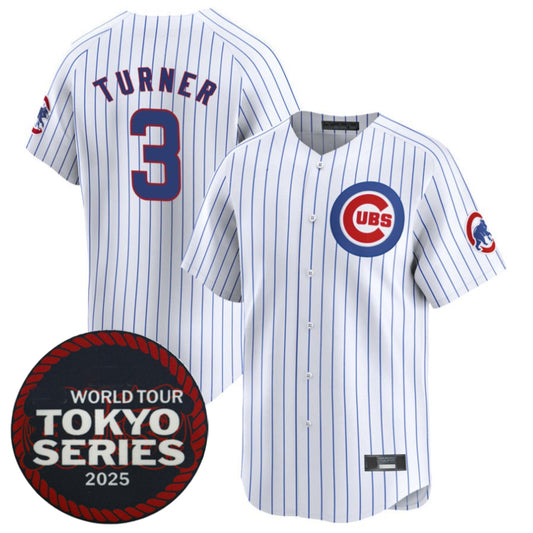 Chicago Cubs #3 Justin Turner Player White 2025 World Tour Tokyo Series Home Stitched Baseball Jersey