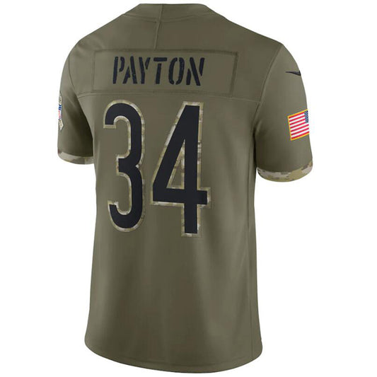 C.Bears #34 Walter Payton Olive 2022 Salute To Service Retired Player Football Jerseys
