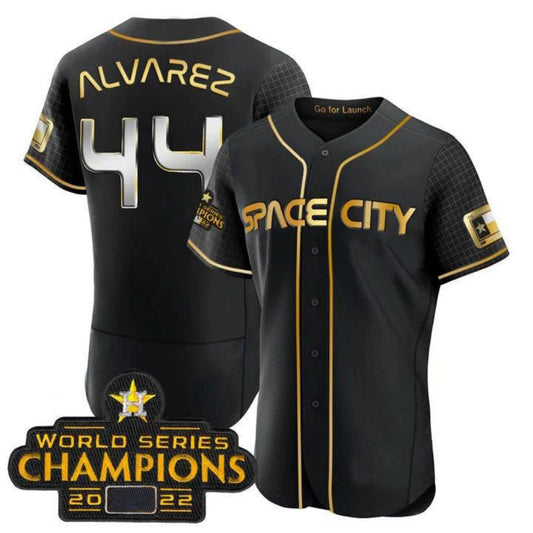 #44 Yordan Alvarez Houston Astros 2023 SPACE CITY CHAMPIONS FLEX JERSEY ¨C black ALL STITCHED Player Baseball Jerseys