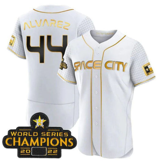 #44 Yordan Alvarez Houston Astros white 2023 SPACE CITY CHAMPIONS FLEX JERSEY ¨C ALL STITCHED Player Baseball Jerseys