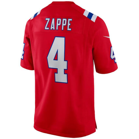 NE.Patriots #4 Bailey Zappe Red Stitched Player Game Football Jerseys