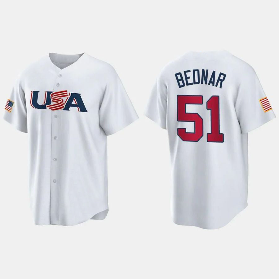 #51 DAVID BEDNAR PITTSBURGH PIRATES 2023 WORLD BASEBALL CLASSIC USA REPLICA JERSEY ¨C WHITE Stitches Player Baseball Jerseys