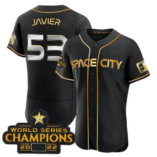 #53 Cristian Javier Houston Astros 2023 SPACE CITY CHAMPIONS FLEX JERSEY BLACK ALL STITCHED Player Baseball Jerseys