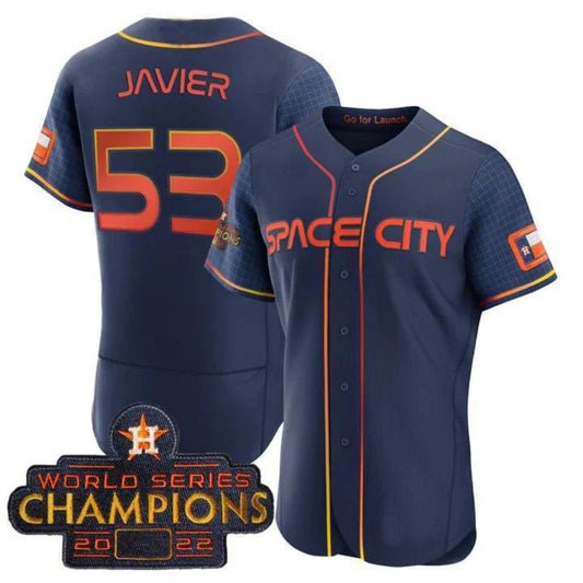 #53 Cristian Javier Houston Astros BLUE 2023 SPACE CITY CHAMPIONS FLEX JERSEY ALL STITCHED Player Baseball Jerseys