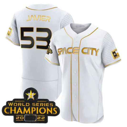 #53 Cristian Javier Houston Astros WHITE 2023 SPACE CITY CHAMPIONS FLEX JERSEY ALL STITCHED Player Baseball Jerseys