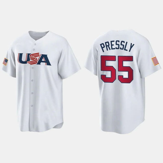 #55 RYAN PRESSLY HOUSTON ASTROS 2023 WORLD BASEBALL CLASSIC USA REPLICA JERSEY ¨C WHITE Stitches Player Baseball Jerseys