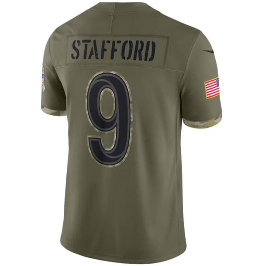 LA.Rams #9 Matthew Stafford Olive 2022 Salute To Service Limited Player Football Jerseys
