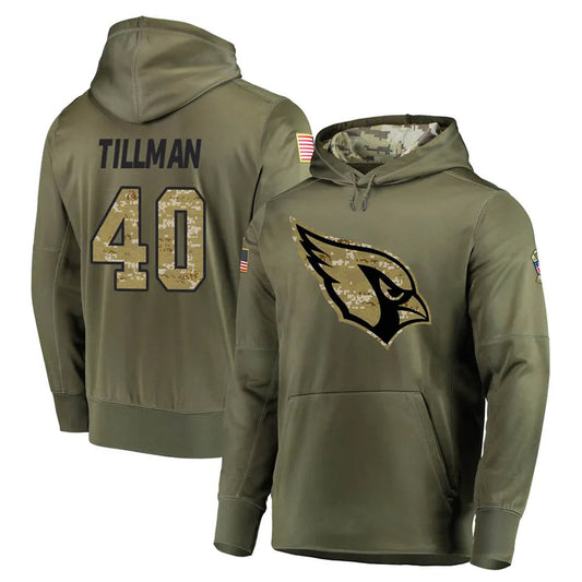 A.Cardinals #40 Pat Tillman Player Olive Salute to Service Limited Hoodie Football Jerseys
