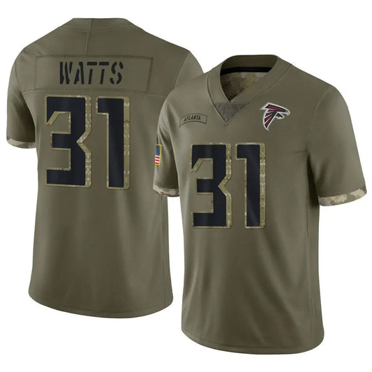 A.Falcons #31 Xavier Watts Player Salute To Service Olive Football Jerseys
