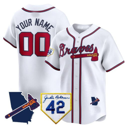 Custom A.Braves Robinson & Georgia Patch Vapor Premier Limited Baseball Jerseys