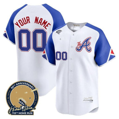 Custom A.Braves Hank Aaron 75th Home Run Patch Vapor Premier Limited V2 Baseball Jerseys