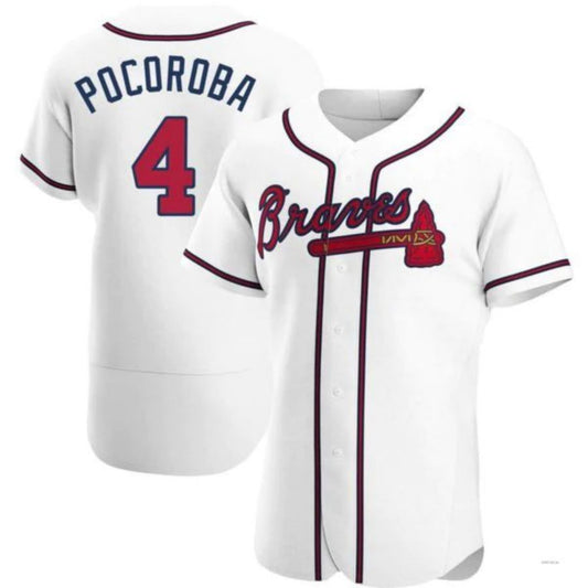 Atlanta Braves #4 Biff Pocoroba Player White Home Jersey Stitches Baseball Jerseys