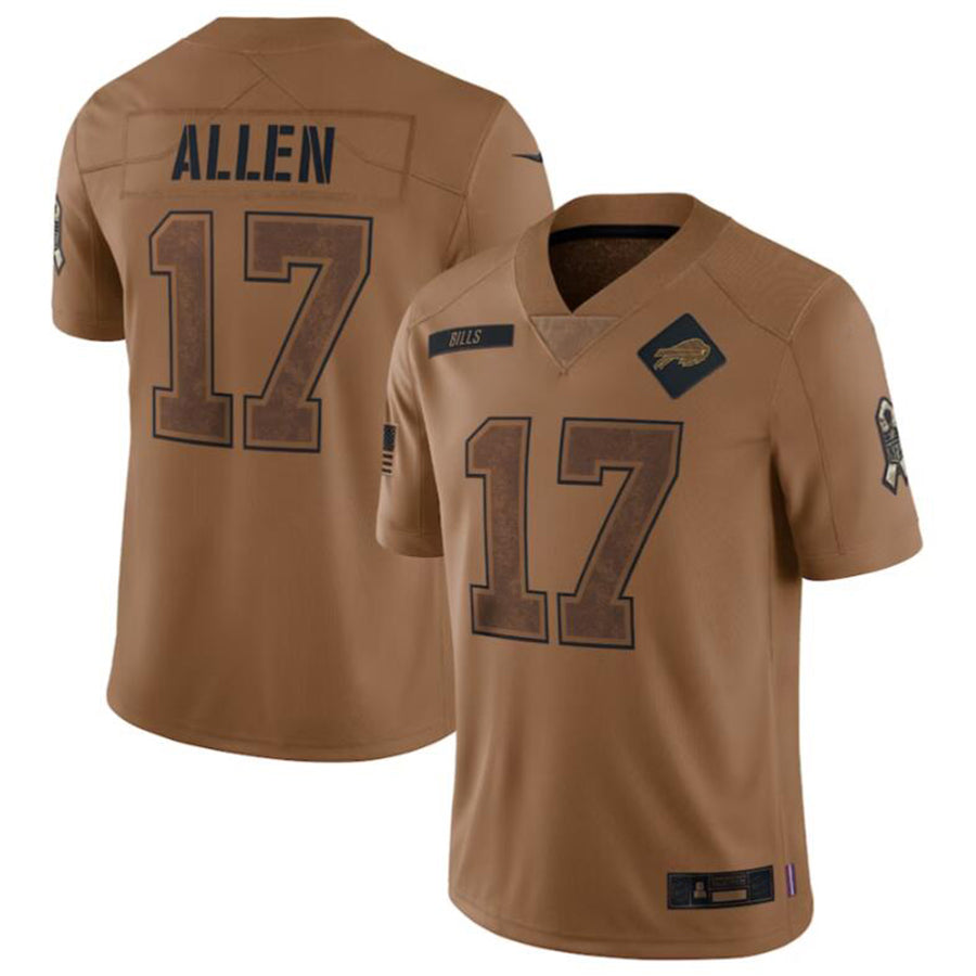 B.Bills #17 Josh Allen Brown 2023 Salute To Service Limited Jersey American Stitched Football Jerseys