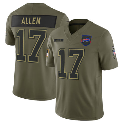 B.Bills #17 Josh Allen Player Olive Salute to Service Limited Football Jerseys