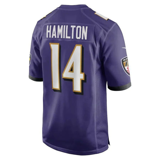 B.Ravens #14 Kyle Hamilton Purple 2022 Draft First Round Pick Game Player Jersey Stitched American Football Jerseys