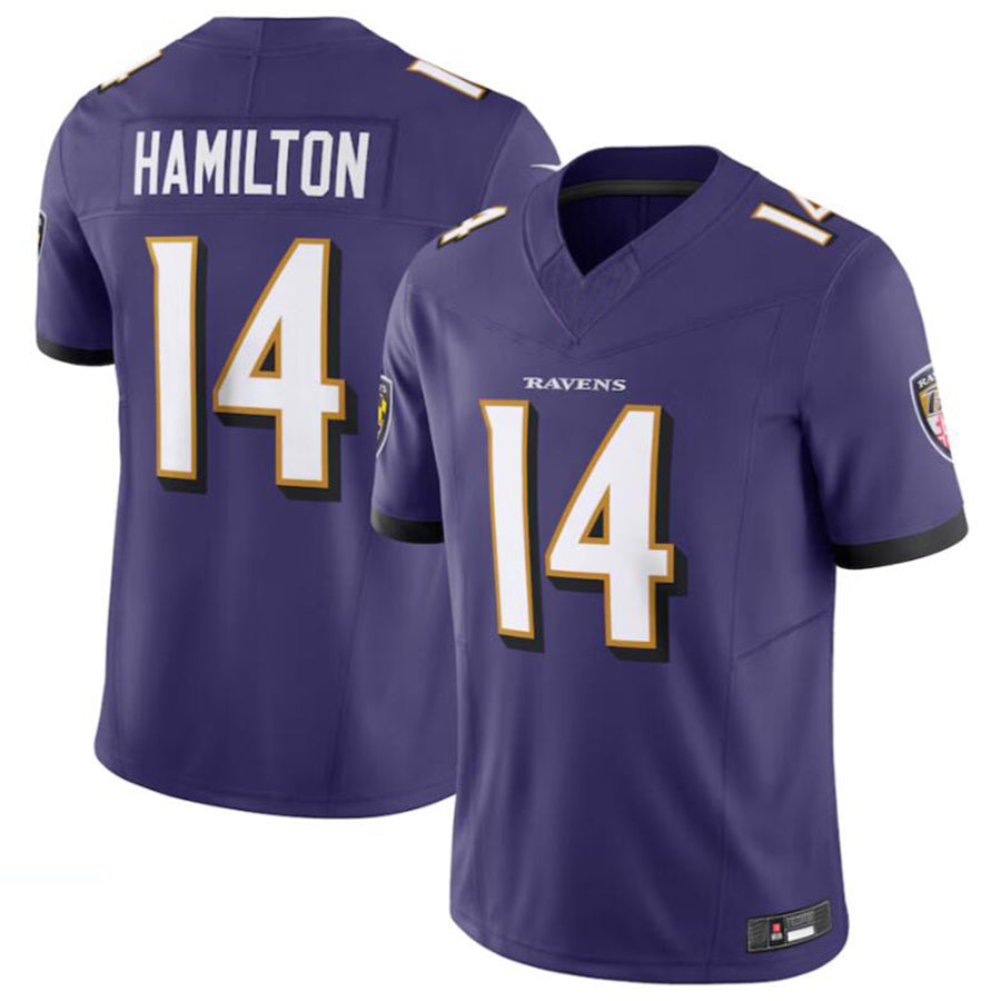 B.Ravens #14 Kyle Hamilton Purple Vapor F.U.S.E. Limited Jersey American Stitched Football Jerseys