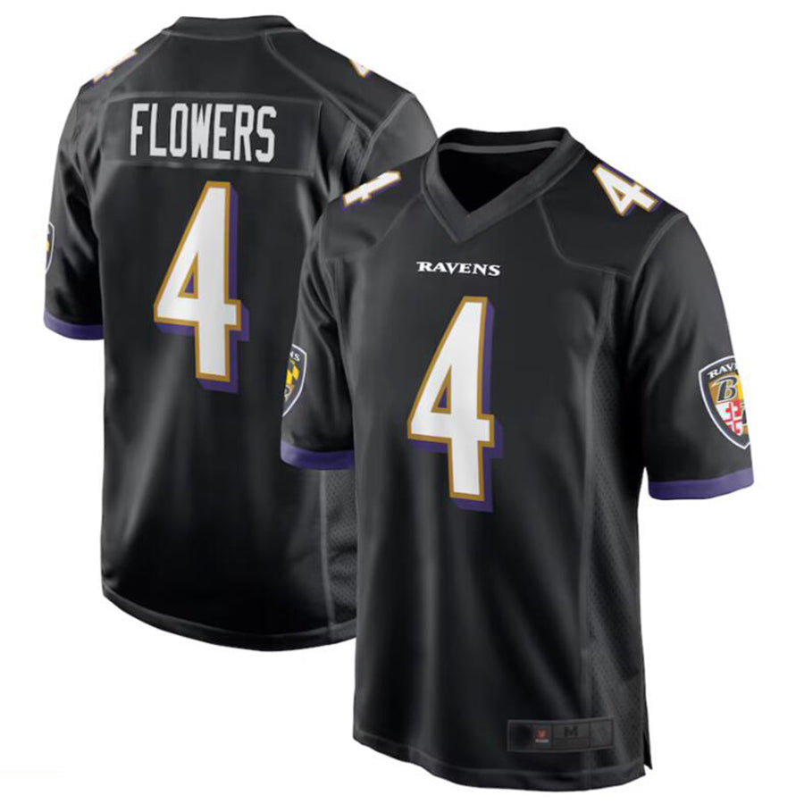 B.Ravens #4 Zay Flowers Black Team Game Jersey American Stitched Football Jerseys