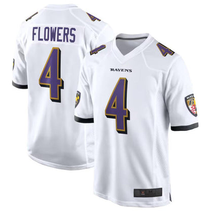 B.Ravens #4 Zay Flowers White Game Jersey American Stitched Football Jerseys