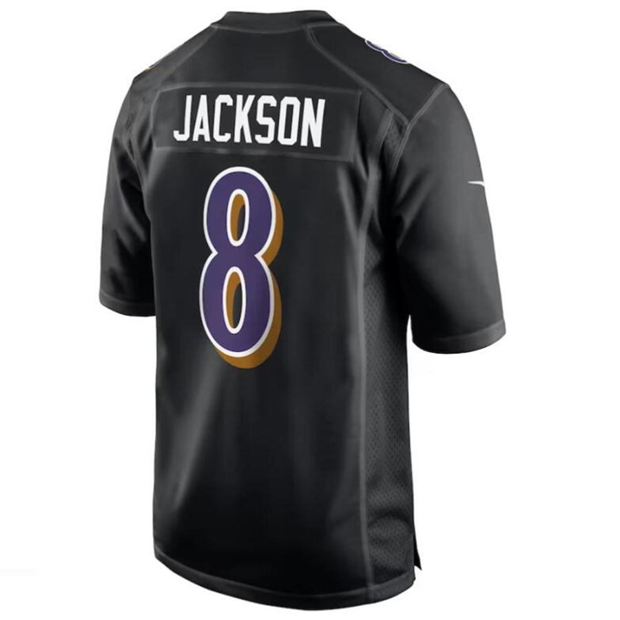 B.Ravens #8 Lamar Jackson Black Fashion Game Jersey American Stitched Football Jerseys