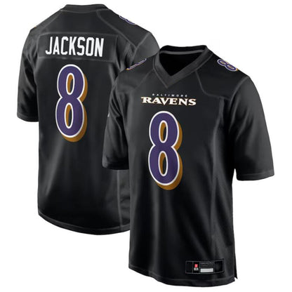 B.Ravens #8 Lamar Jackson Black Fashion Game Jersey American Stitched Football Jerseys