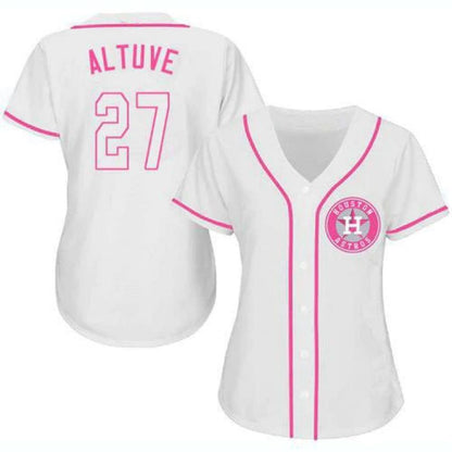 Baseball Jersey Houston Astros #27 Jose Altuve White Pink Fashion Stitched Player Jerseys