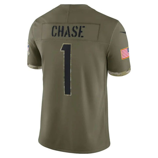 C.Bengals #1 Ja'Marr Chase Olive 2022 Salute To Service Limited Player Jersey Stitched American Football Jerseys