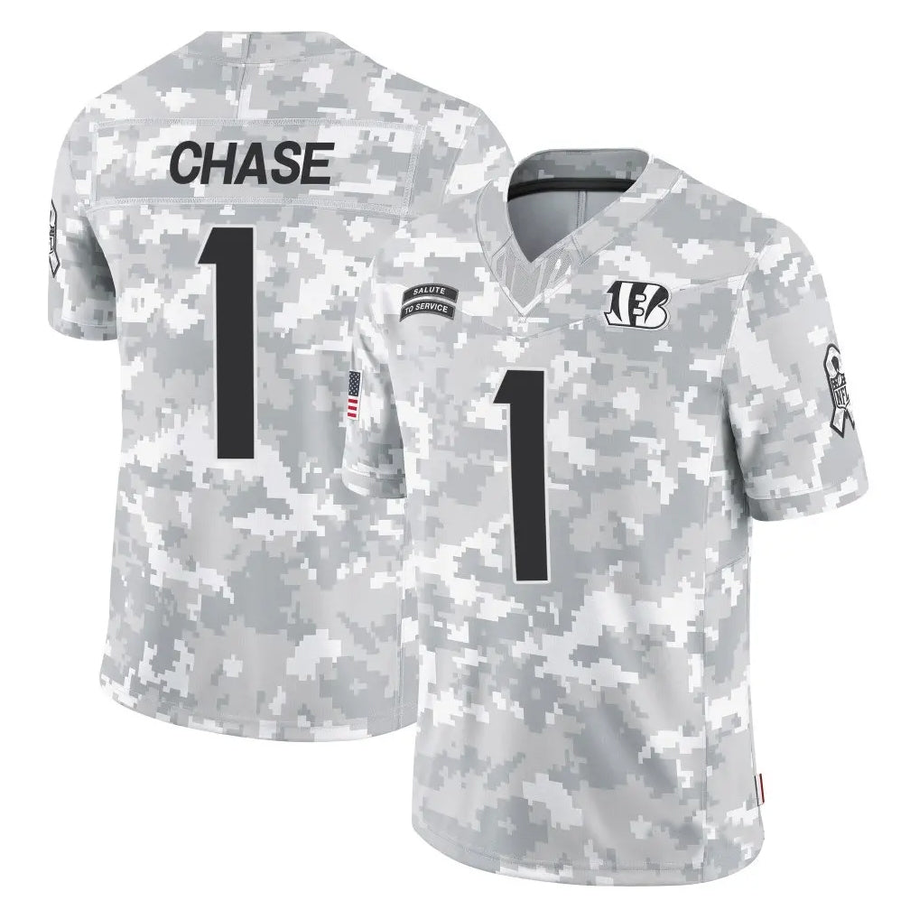 C.Bengals #1 Ja'Marr Chase Player Arctic Camo Salute to Service Limited Football Jerseys