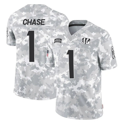 C.Bengals #1 Ja'Marr Chase Player Arctic Camo Salute to Service Limited Football Jerseys