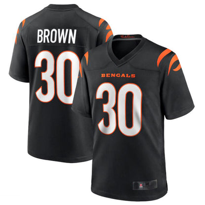 C.Bengals #30 Chase Brown Black Team Game Jersey American Stitched Football Jerseys