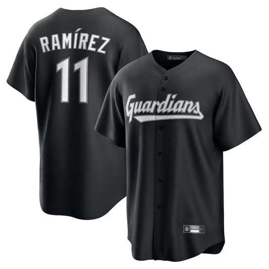 C.Guardians #11 Jose Ram¨ªrez Player Black Lights Out Replica Baseball Jerseys
