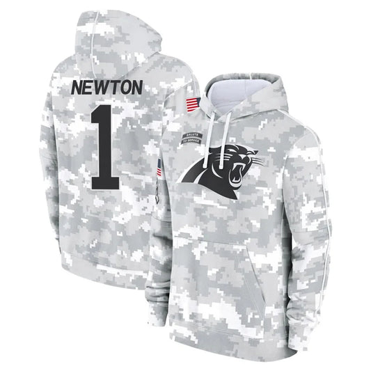C.Panthers #1 Cam Newton Player Arctic Camo Salute to Service Hoodies Football Jerseys