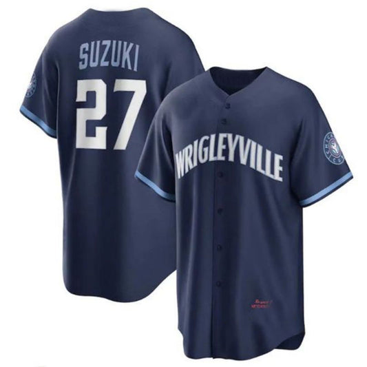 Chicago Cubs #27 Seiya Suzuki City Connect Replica Player Jersey - Navy Baseball Jerseys