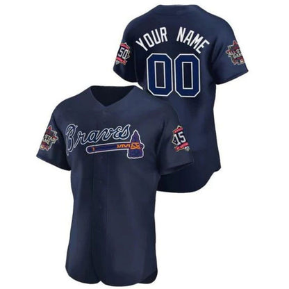 Custom Atlanta Braves Golden Edition Navy Game Jersey Birthday gift Stitched Baseball Jerseys