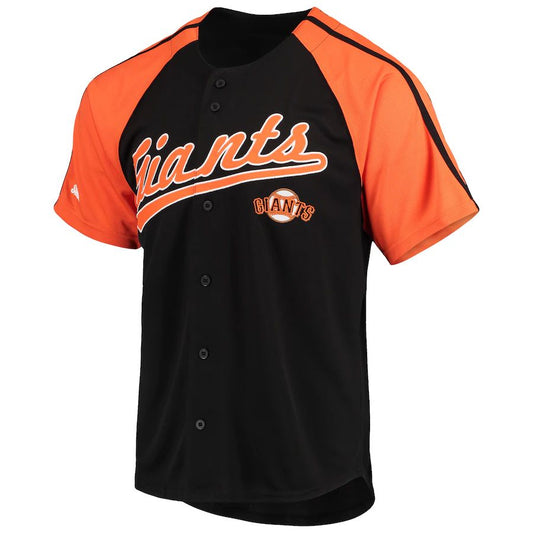 Custom San Francisco Giants Stitches Black Button-Down Raglan Replica Team Jersey