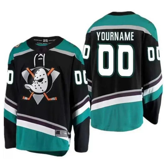 Custom A.Ducks Fanatics Black Home Game Hockey Jerseys