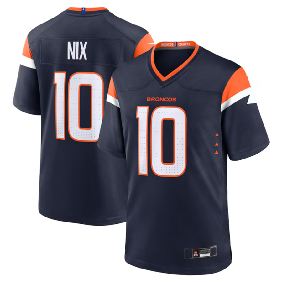 D.Broncos #10 Bo Nix Player Navy Game Jersey -American Stitched Football Jerseys
