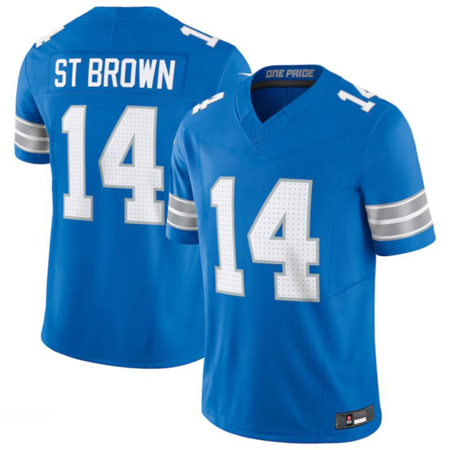 D.Lions #14 Amon-Ra St. Brown Blue Player Jersey 2nd Alternate Vapor F.U.S.E. Limited Jersey