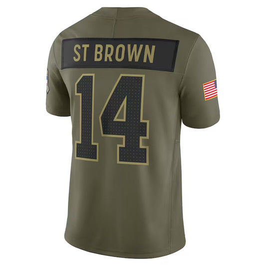 D.Lions #14 Amon-Ra St. Brown Player Olive Salute to Service Limited Football Jerseys
