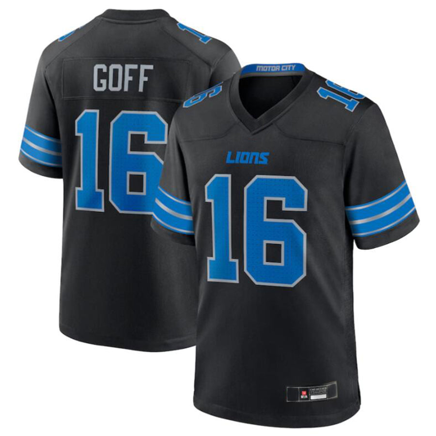 D.Lions #16 Jared Goff Black 2nd Alternate Game Jersey American Stitched Football Jerseys