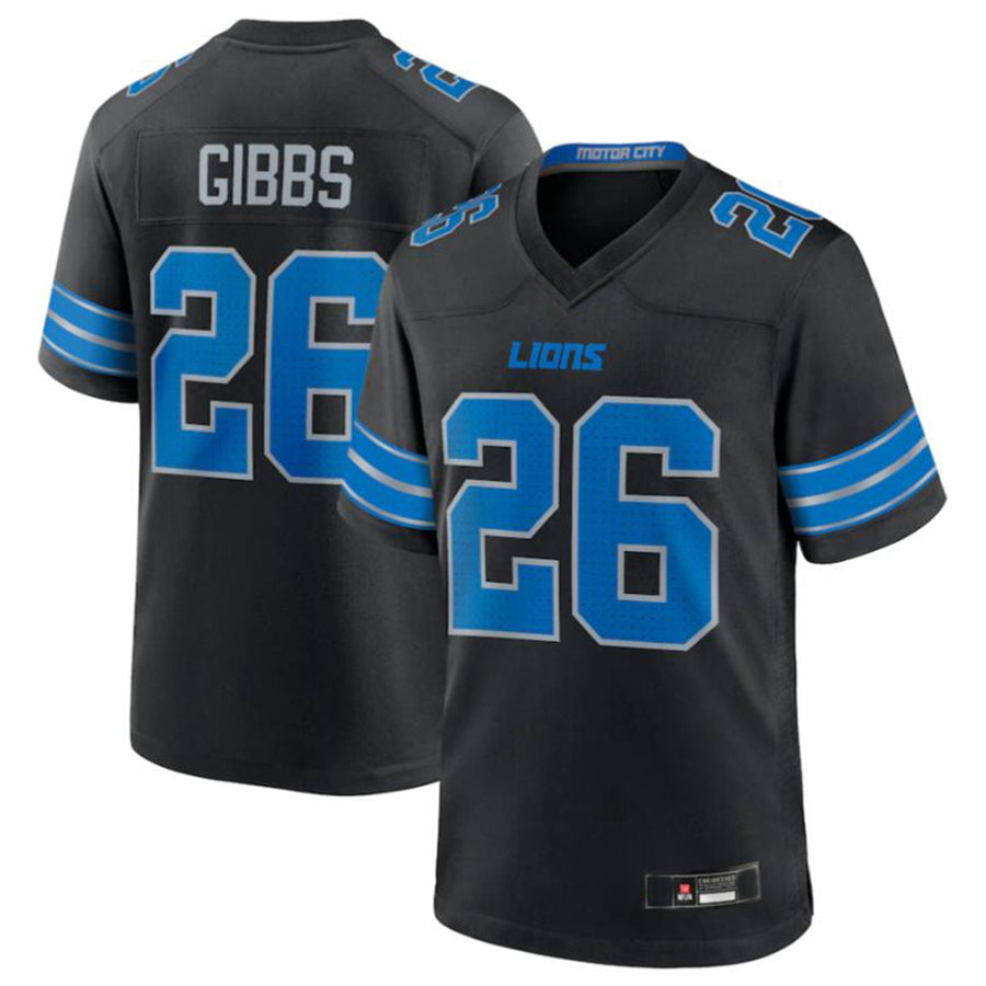 D.Lions #26 Jahmyr Gibbs Black 2nd Alternate Game Jersey American Stitched Football Jerseys