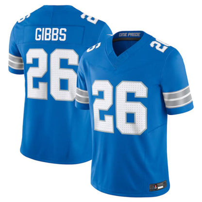 D.Lions #26 Jahmyr Gibbs Blue Vapor F.U.S.E. Limited Jersey American Stitched Football Jerseys