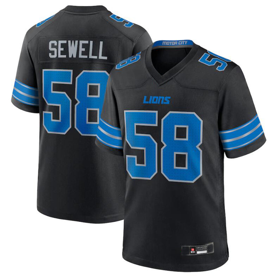 D.Lions #58 Penei Sewell Black 2nd Alternate Game Jersey American Stitched Football Jerseys
