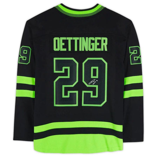D.Stars #29 Jake Oettinger Fanatics Authentic Autographed Alternate Fanatics Breakaway Jersey Stitched American Hockey Jerseys