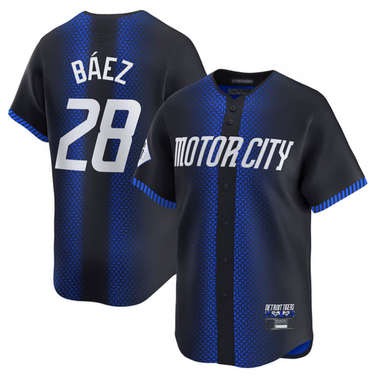 D.Tigers #28 Javier B¨¢ez Player Navy City Connect Limited Baseball Jerseys